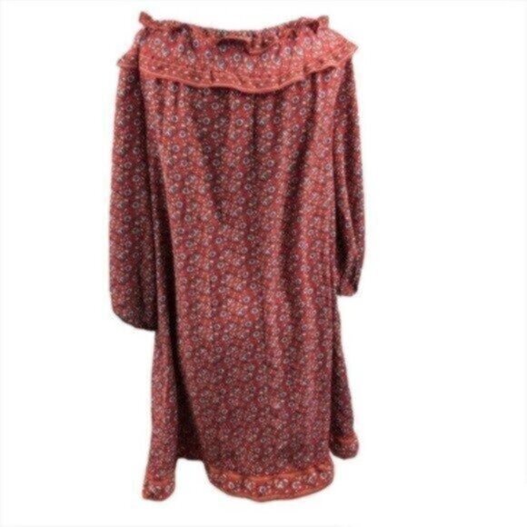NWT Max Studio Rust/Red Floral Puff-Sleeve Ruffled Boho Dress Large - Picture 7 of 10